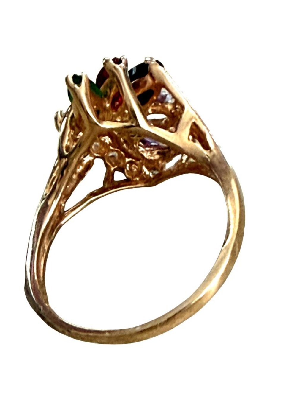 Vintage CJC14K Gold Multi-Gemstone Cocktail Mothers Ring Diamond Accents Size 8 - Picture 4 of 7